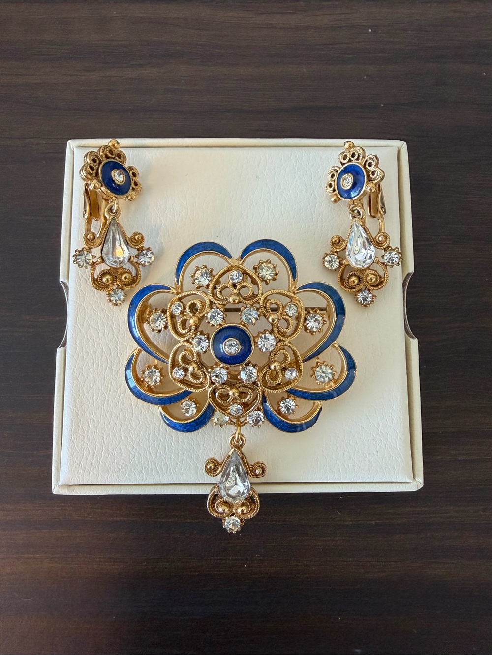 Signed Florenza Vintage Brooch & Clip-On Earrings Set